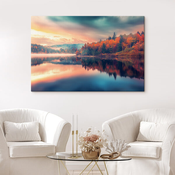 Lac cu copaci și nori pe cer Tablouri Lac cu copaci și nori pe cer