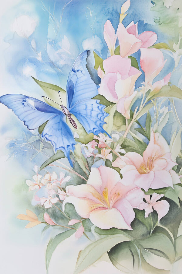 Pictura unui fluture pe flori Pictura unui fluture pe flori