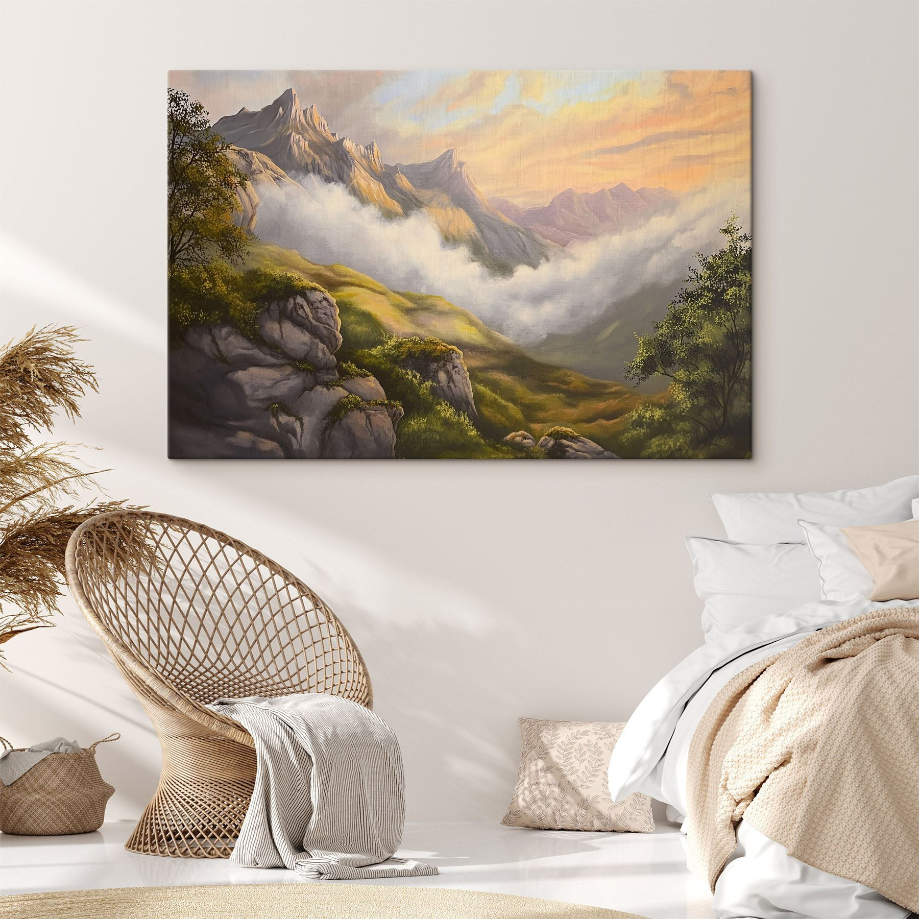 Painting of mountains and clouds