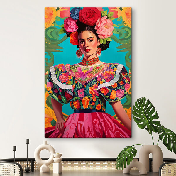 Femeie purtând o rochie colorată cu flori în păr Femeie purtând o rochie colorată cu flori în păr