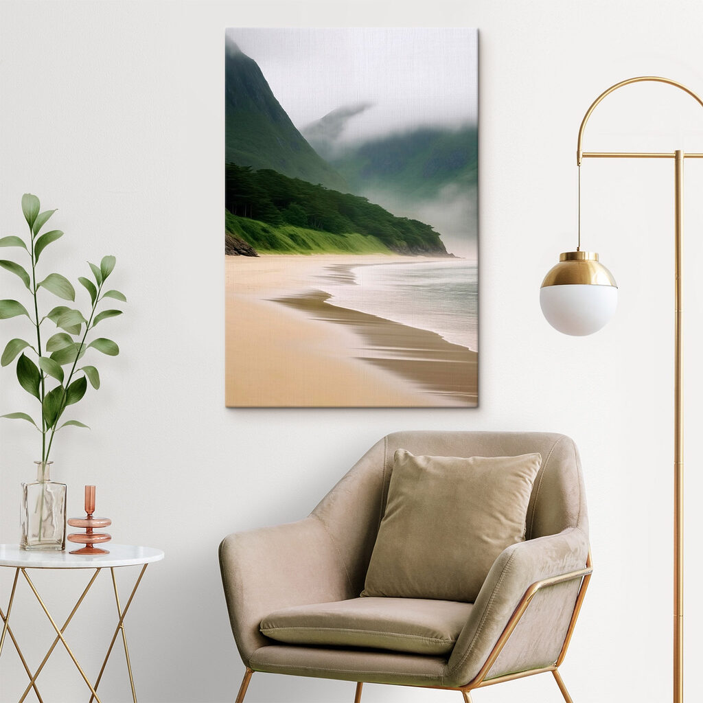 Beach with trees and mountains