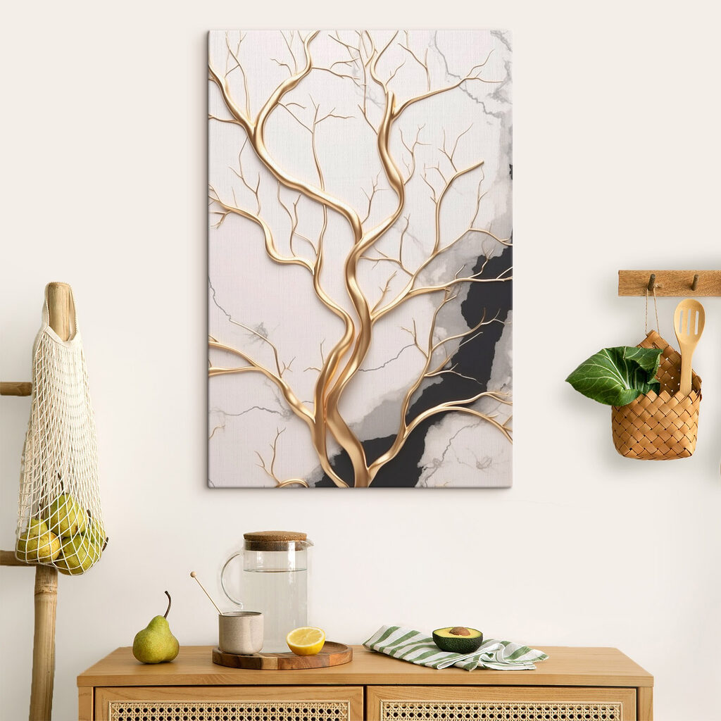 Elegant tree branches on marble backdrop Elegant tree branches on marble backdrop