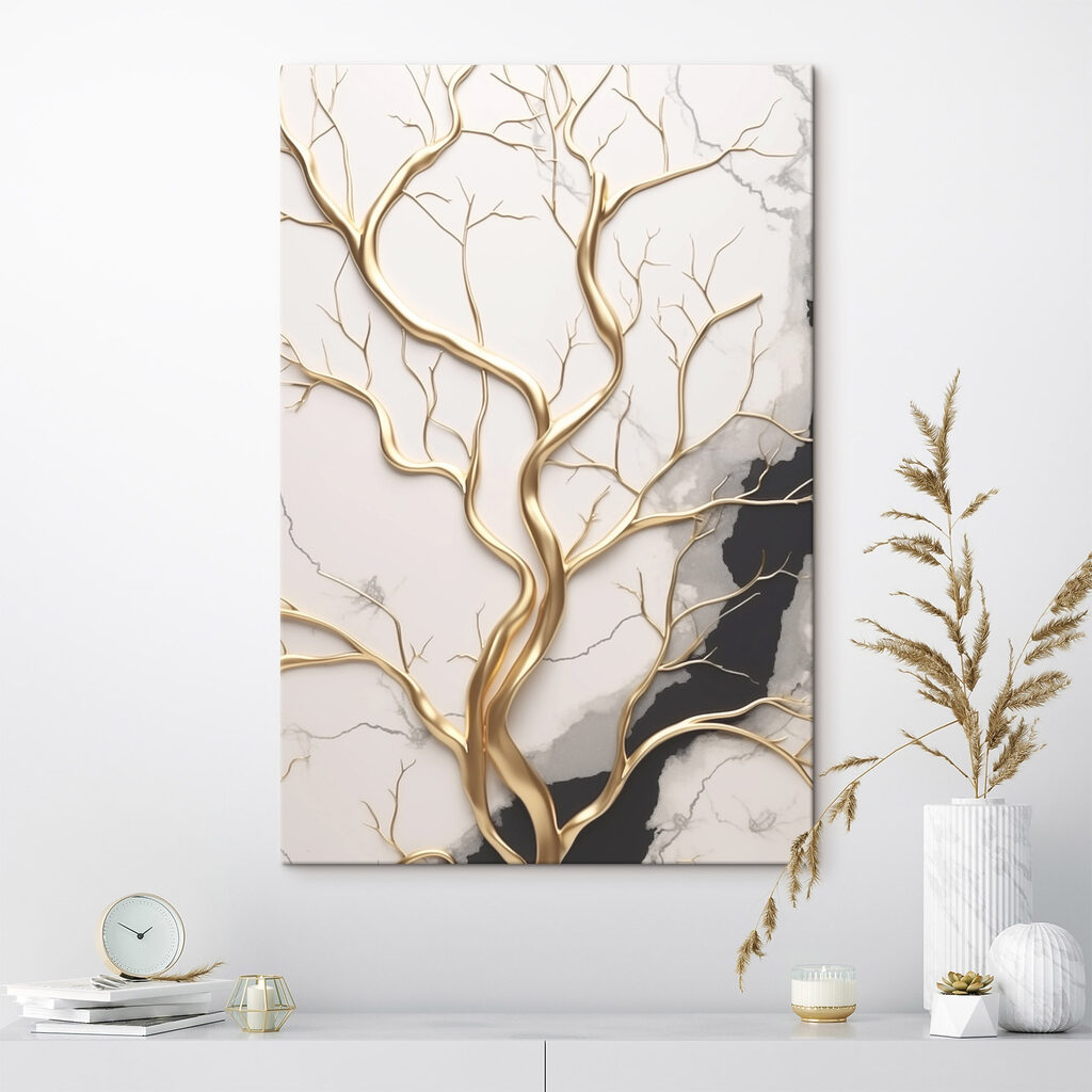 Elegant tree branches on marble backdrop Elegant tree branches on marble backdrop