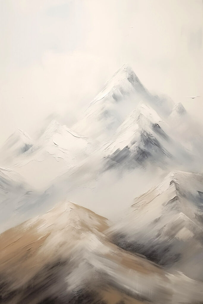 Painting of mountains with snow