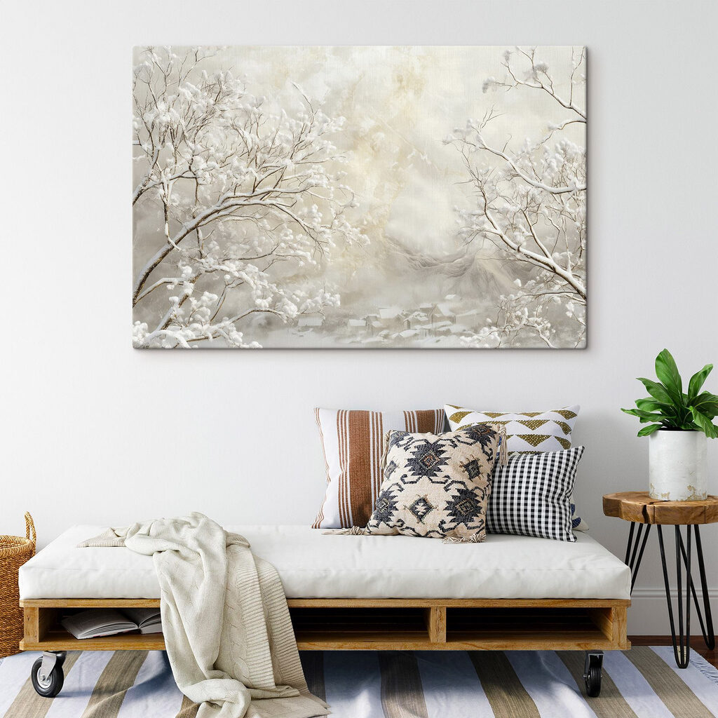 Snow covered trees in a snowy landscape