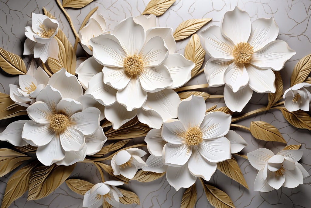 Group of white flowers and leaves Group of white flowers and leaves