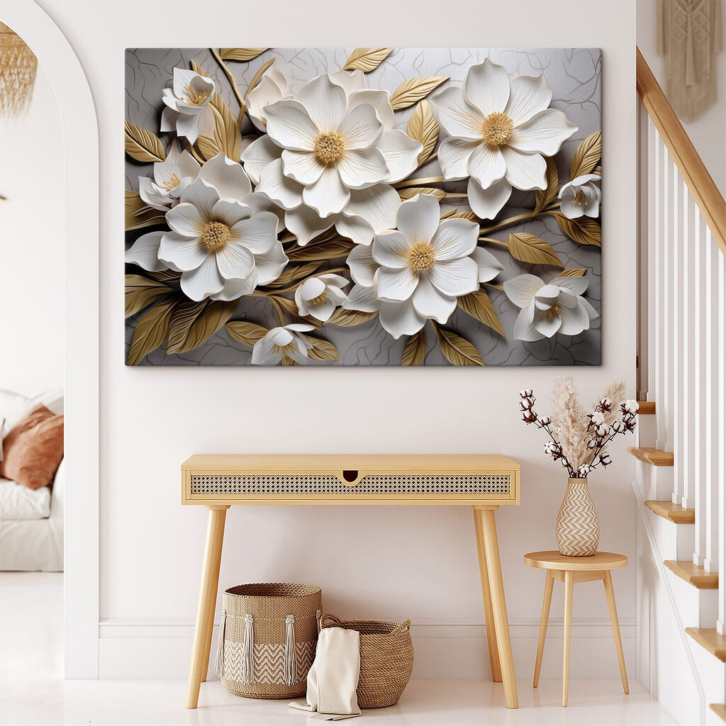 Group of white flowers and leaves Group of white flowers and leaves