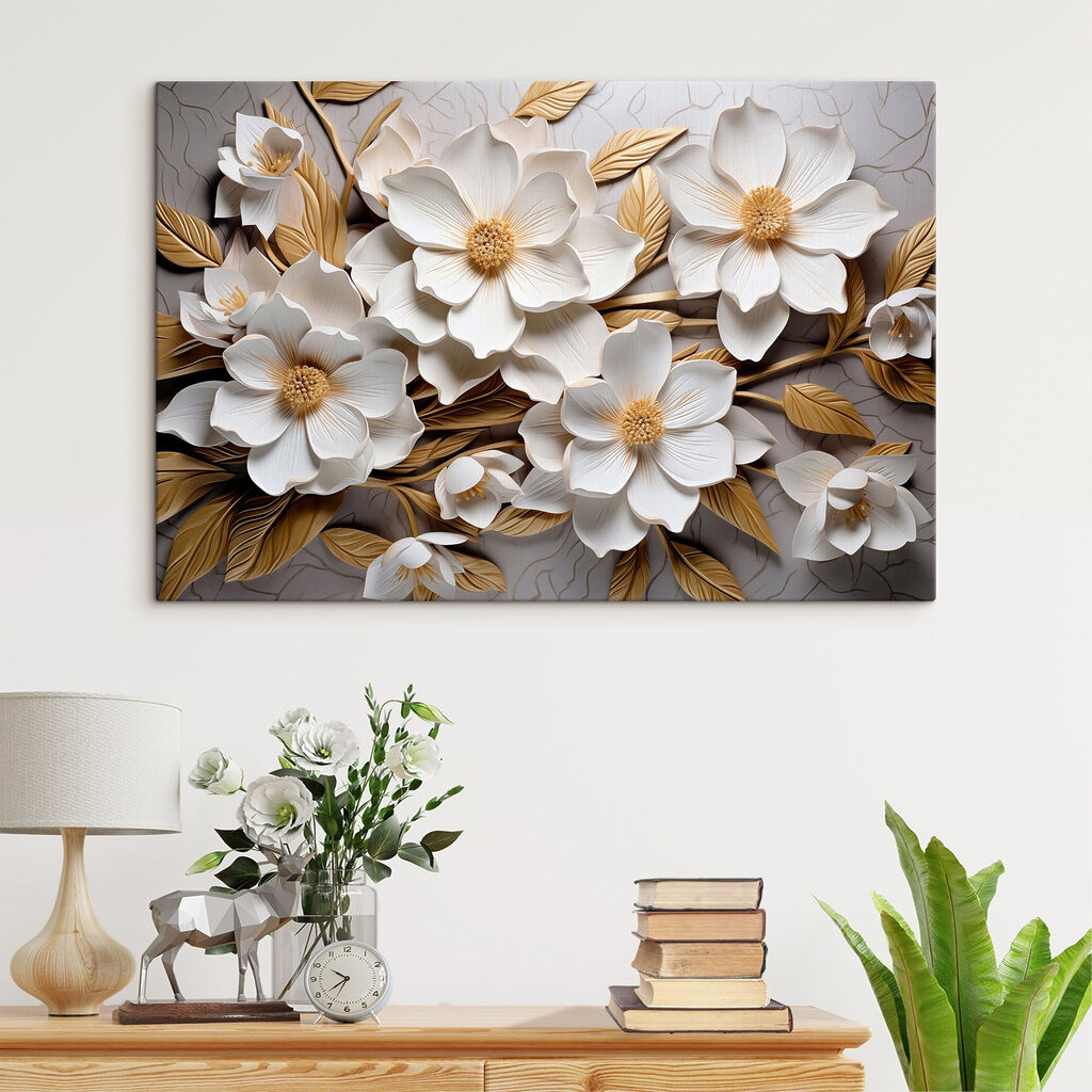 Group of white flowers and leaves Group of white flowers and leaves