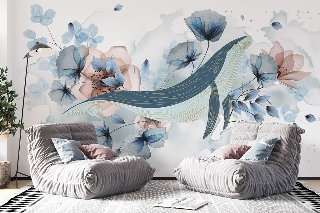 Whale with flowers and leaves Whale with flowers and leaves