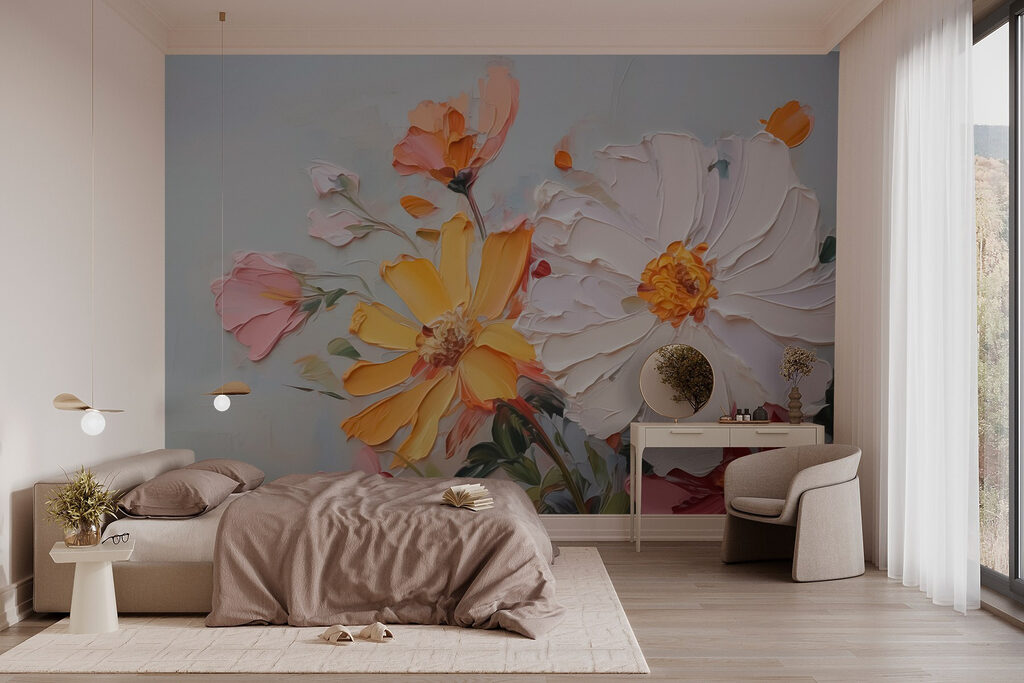 Painting of flowers on a white surface