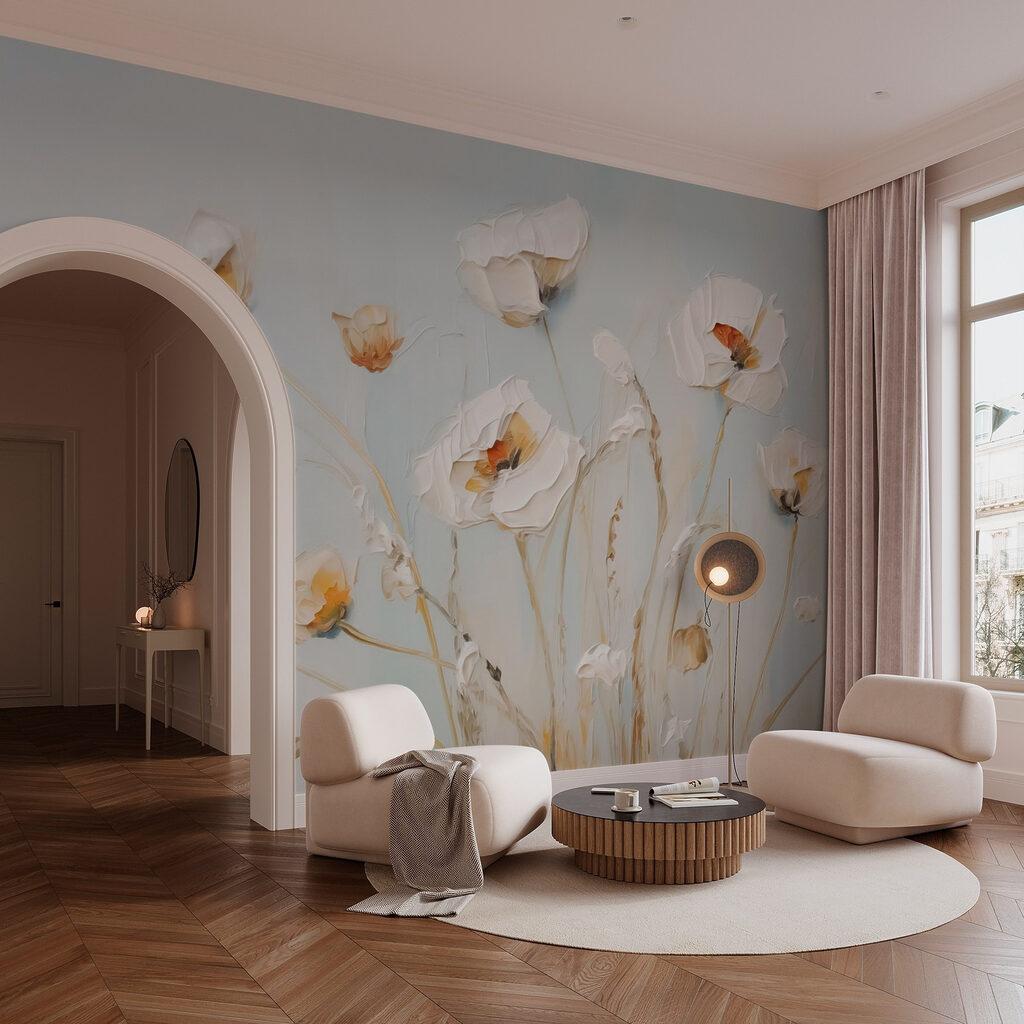 Painting of flowers on a wall Painting of flowers on a wall