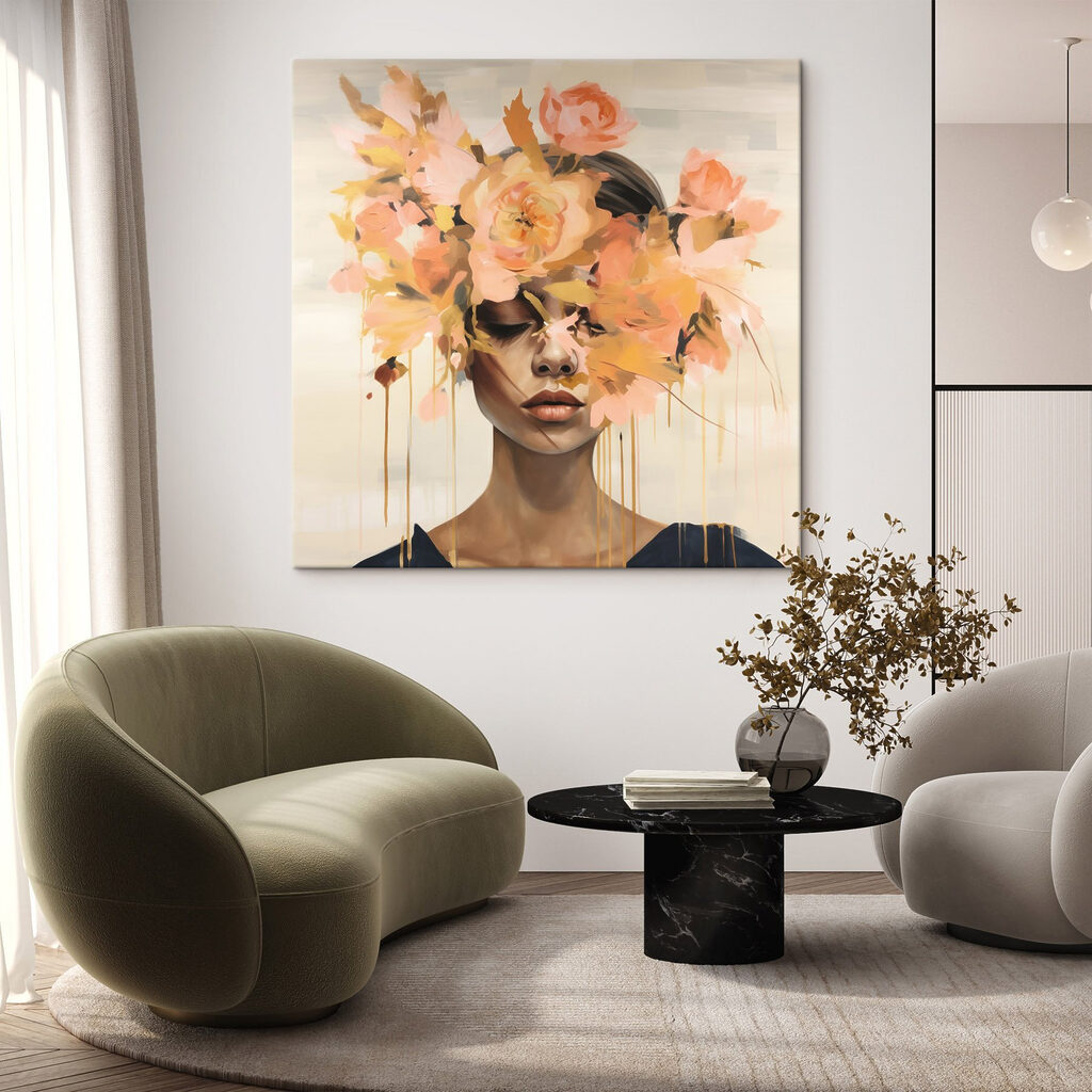 Painting of a woman with flowers on her head