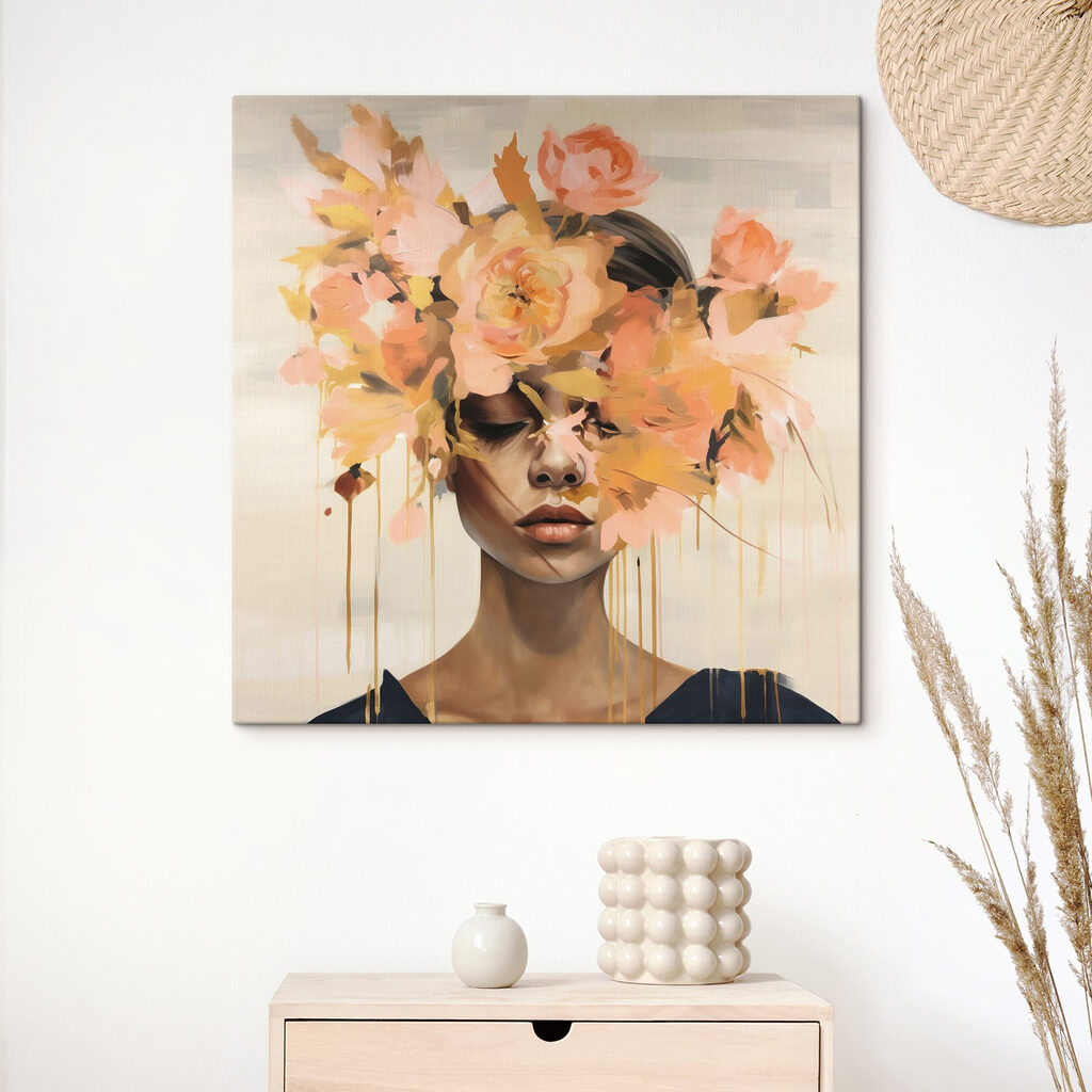 Painting of a woman with flowers on her head