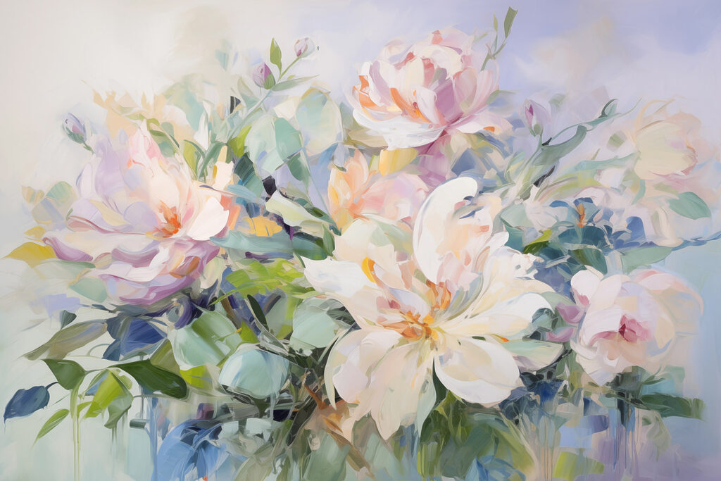 Painting of flowers on a blue background Painting of flowers on a blue background