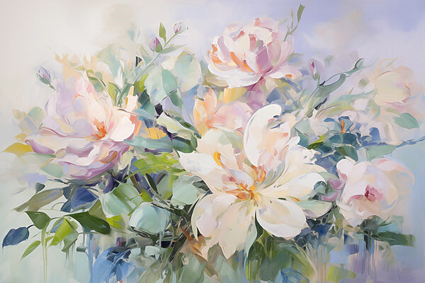 Painting of flowers on a blue background Painting of flowers on a blue background