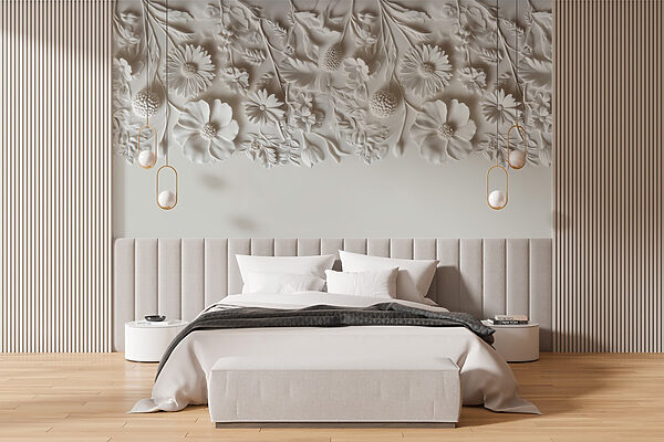 Design floral alb pe un perete Design floral alb pe un perete