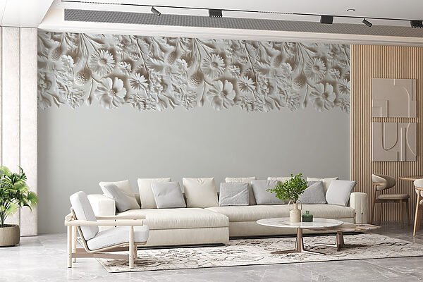 Design floral alb pe un perete Design floral alb pe un perete