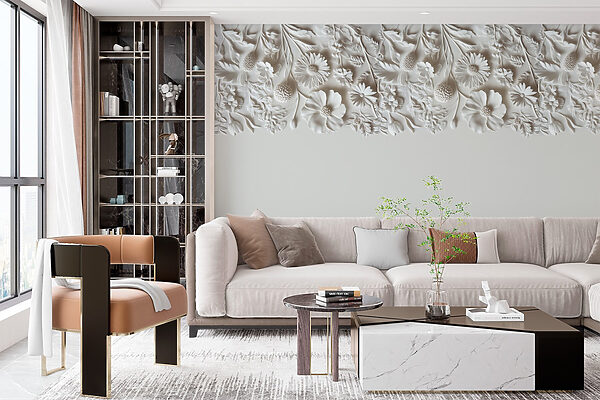 Design floral alb pe un perete Design floral alb pe un perete