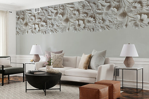 Design floral alb pe un perete Design floral alb pe un perete