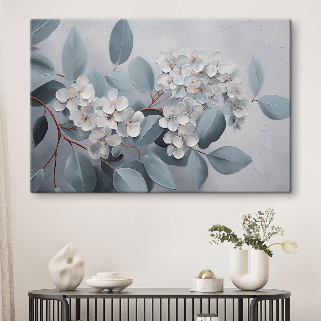 Painting of white flowers and leaves