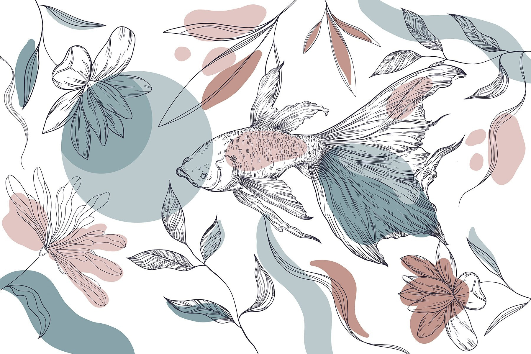 Fish and plants with circles and dots