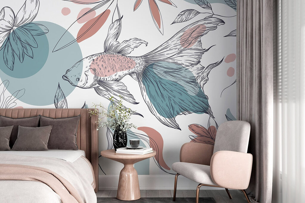 Fish and plants with circles and dots