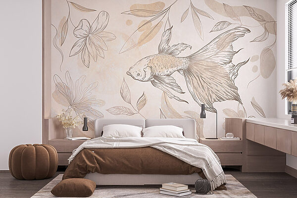 Pește elegant printre desene florale Pește elegant printre desene florale