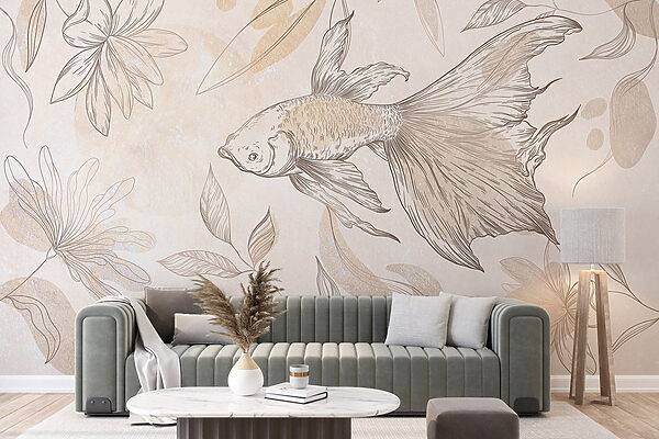 Pește elegant printre desene florale Pește elegant printre desene florale