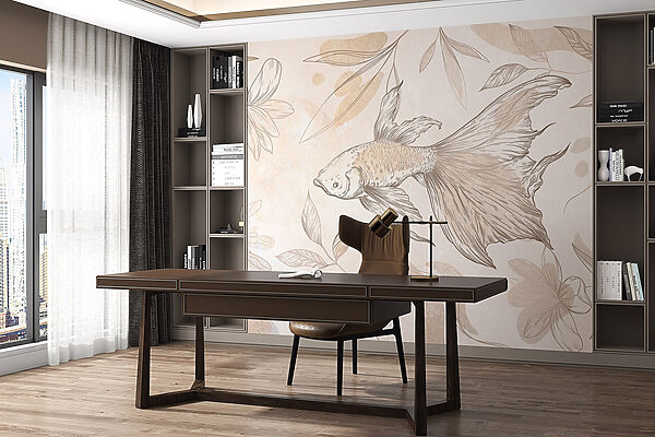 Pește elegant printre desene florale Pește elegant printre desene florale