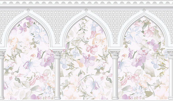Wallpaper with flowers and arches Wallpaper with flowers and arches