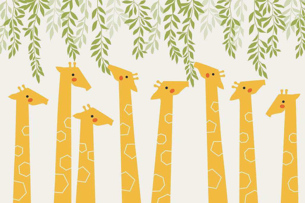 Group of giraffes with leaves Group of giraffes with leaves