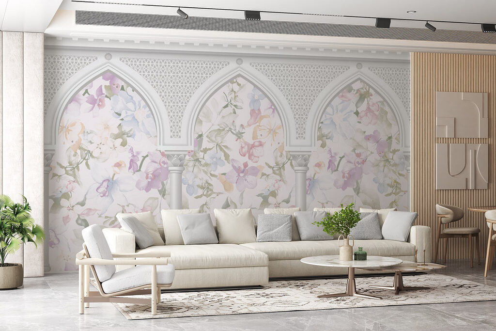 Wallpaper with flowers and arches Wallpaper with flowers and arches