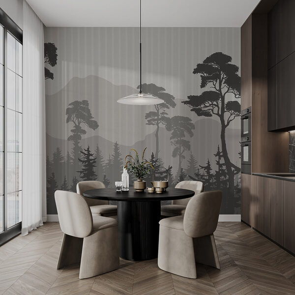 Landscape of trees and mountains