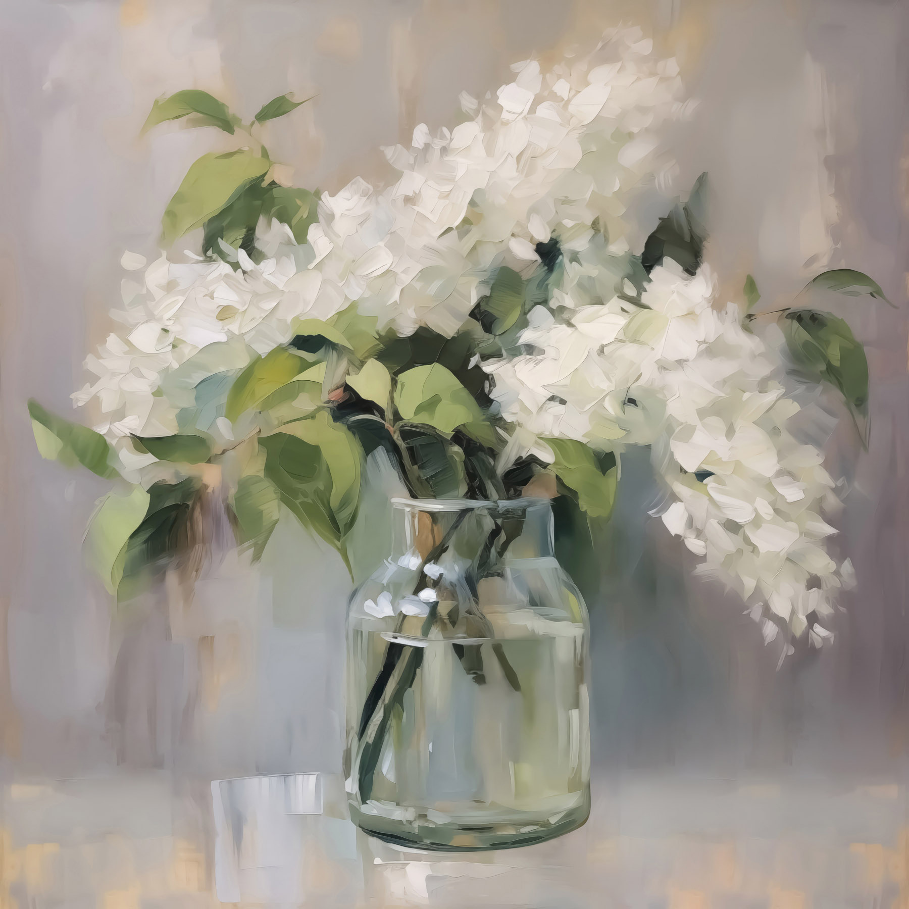 s43439p - Pictură a unui buchet de flori albe într-un borcan de sticlă - tegory