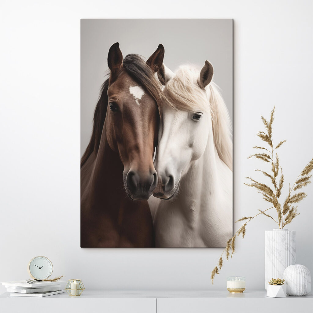 Two horses with their heads together