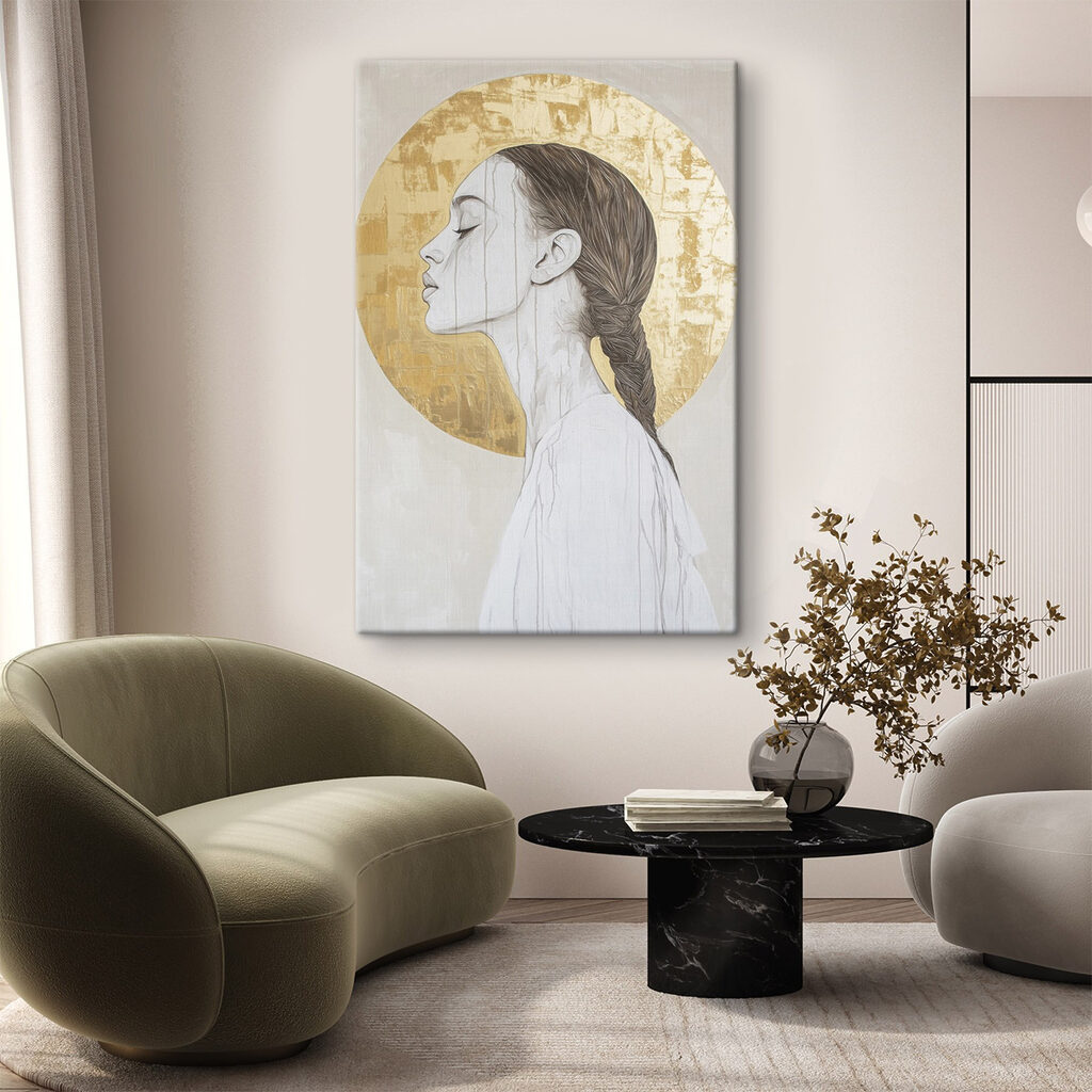 Elegant profile against a circular backdrop