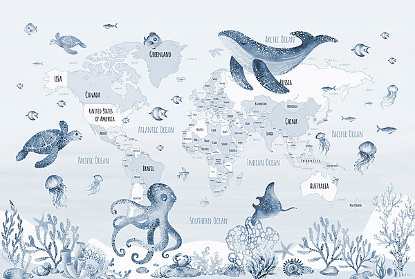 Harta lumii cu animale marine Harta lumii cu animale marine