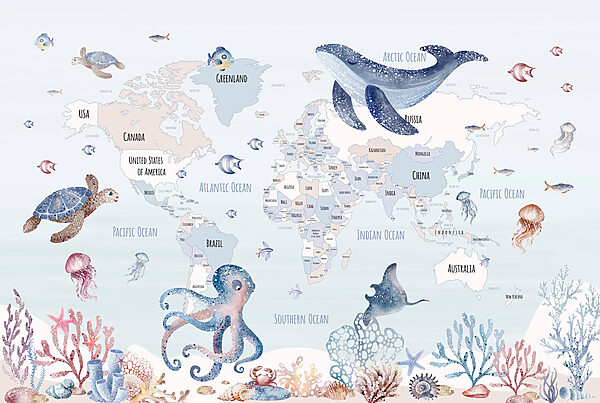 Harta lumii cu animale marine Harta lumii cu animale marine