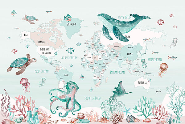 Harta lumii cu animale marine Harta lumii cu animale marine
