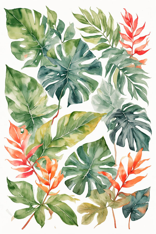 Group of green and orange leaves Group of green and orange leaves