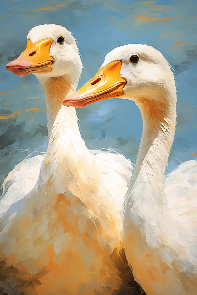 Pair of white ducks with orange beaks Pair of white ducks with orange beaks