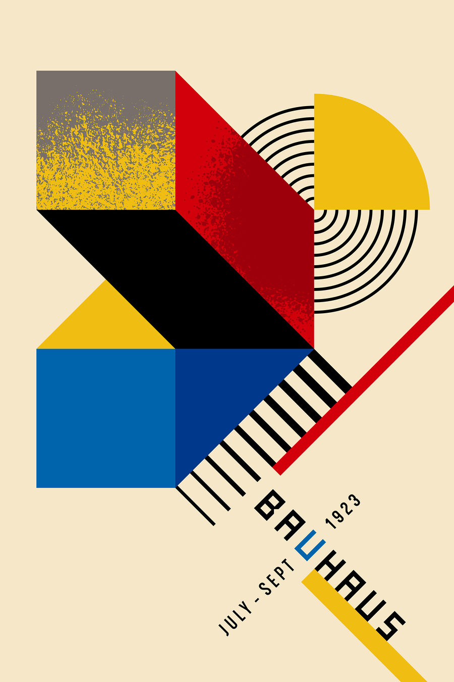 Design geometric colorat cu negru și roșu și galben