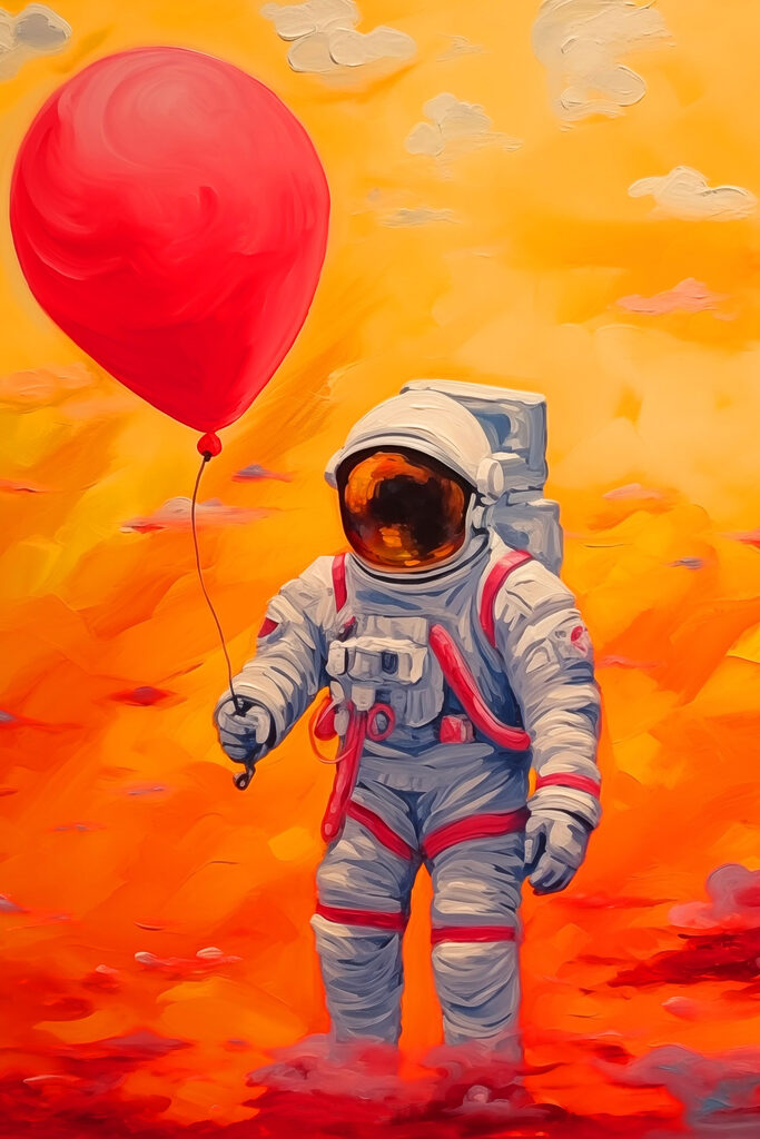 An astronaut holding a balloon