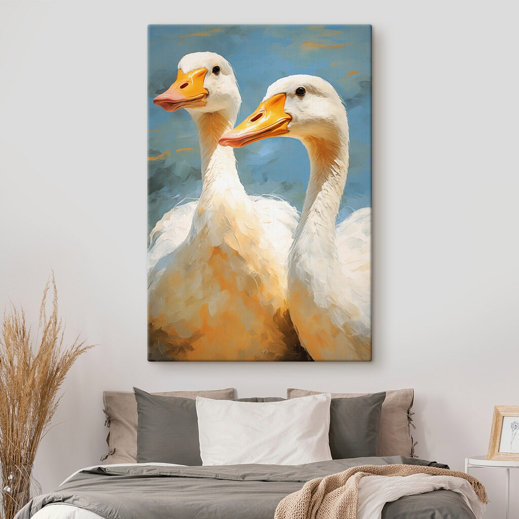 Pair of white ducks with orange beaks Pair of white ducks with orange beaks