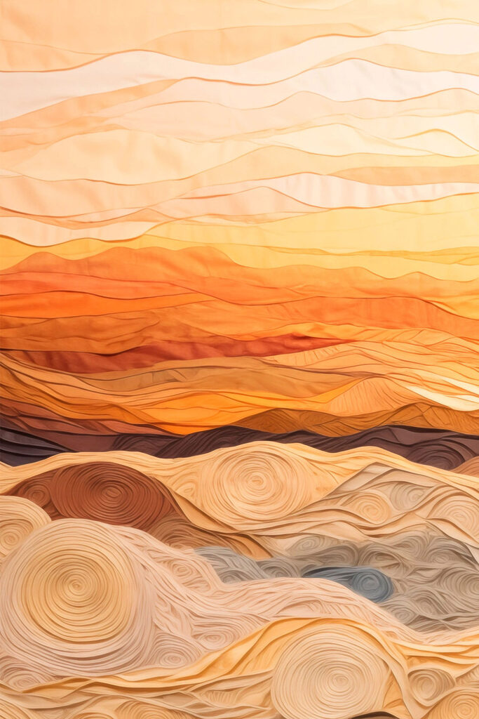 Art piece of fabric with wavy lines