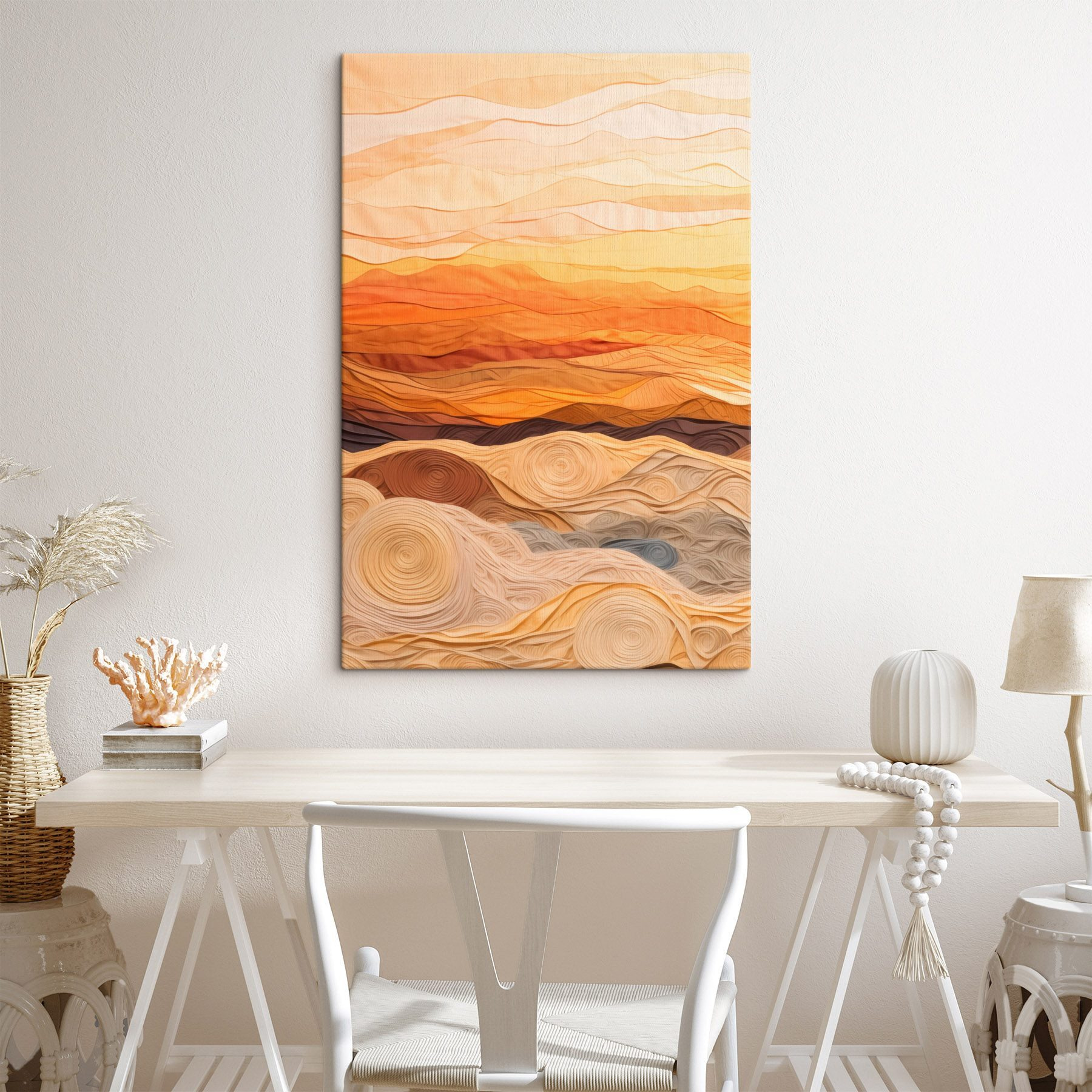 Art piece of fabric with wavy lines