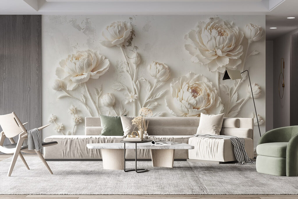 White flower carving on a wall