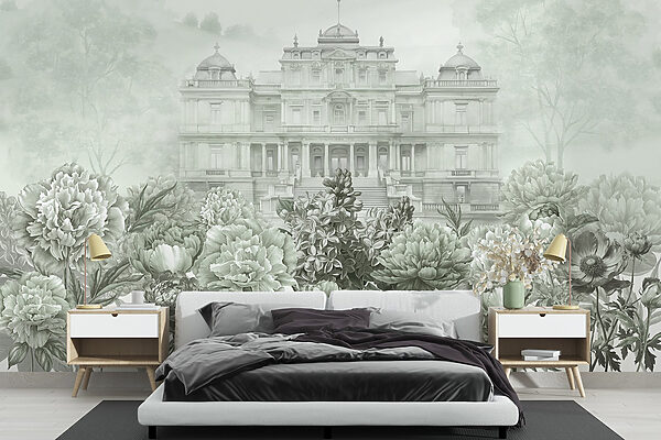 Large white building with flowers