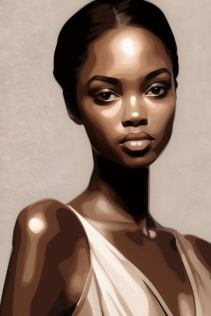 Woman with dark hair and a white tank top