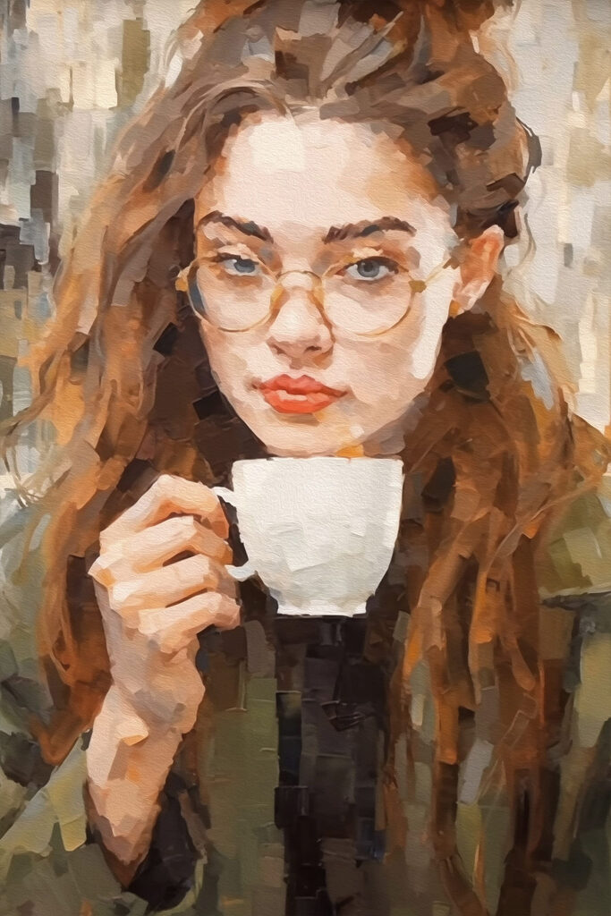Woman holding a white cup
